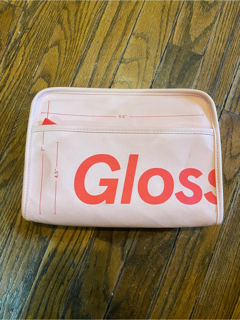 Glossier Light Pink Cosmetic Pouch with Coral Logo